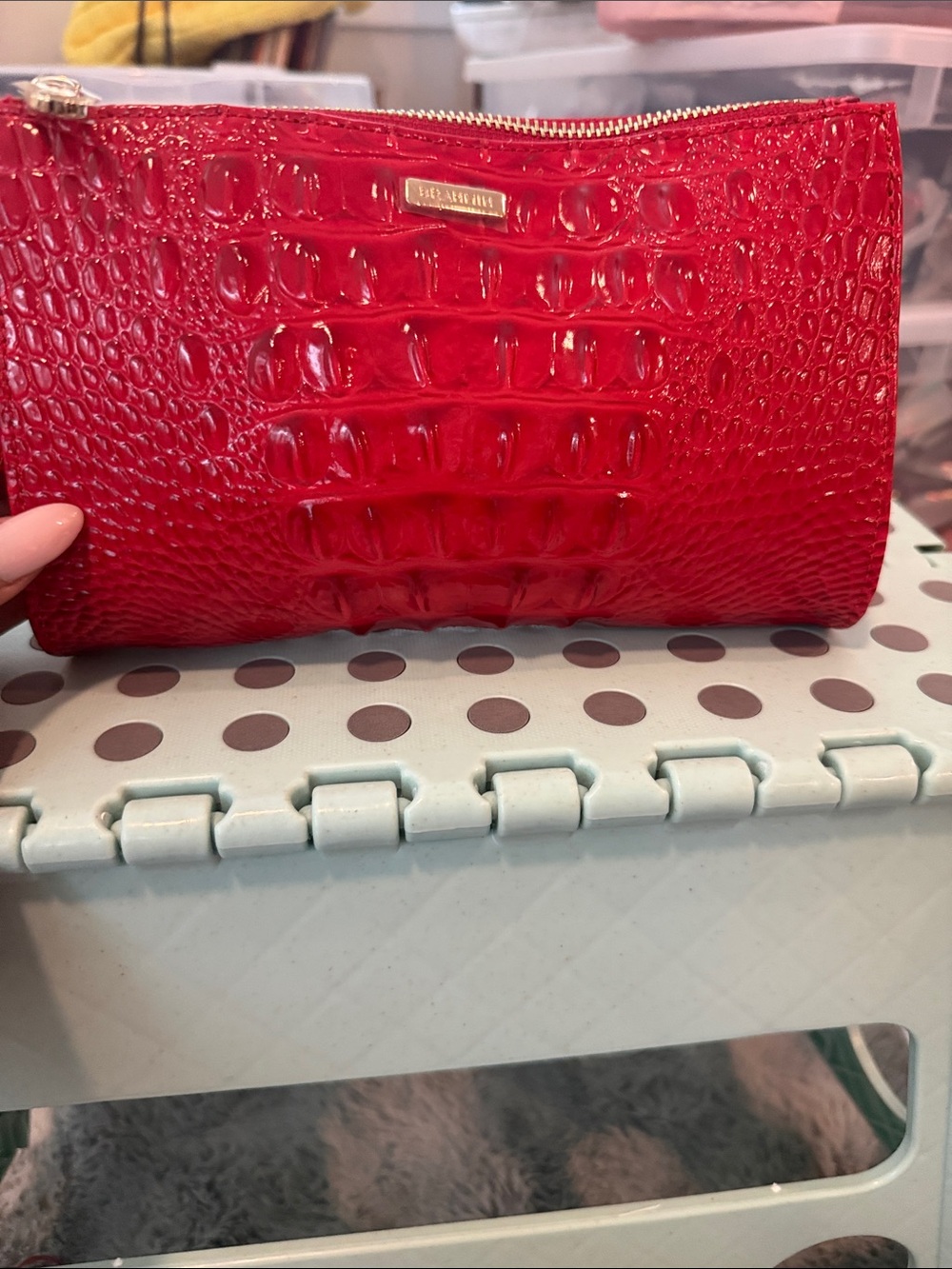Brahmin Red Croc-Embossed Zip Clutch